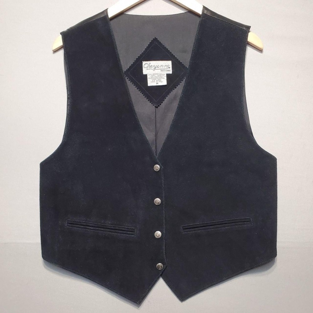 VTG‎ Cheyenne Autumn Genuine Leather Vest Womens M Black Western Boho Indie Moto